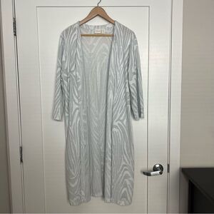 Chico's Womens Size 3 Long Open Cardigan Tunic Gray Silver Metallic 3/4 Sleeve